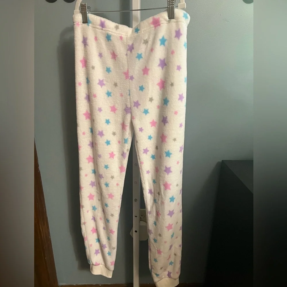 Canyon Creek White Plush Star Pajama Pants Pink, Purple & Blue Preloved